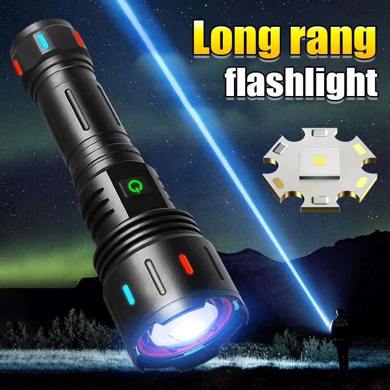 Powerful Tactical  Led Flashlight Type C Rechargeable Camping  Long Shot Hunting Lantern Waterproof Hand Lamp