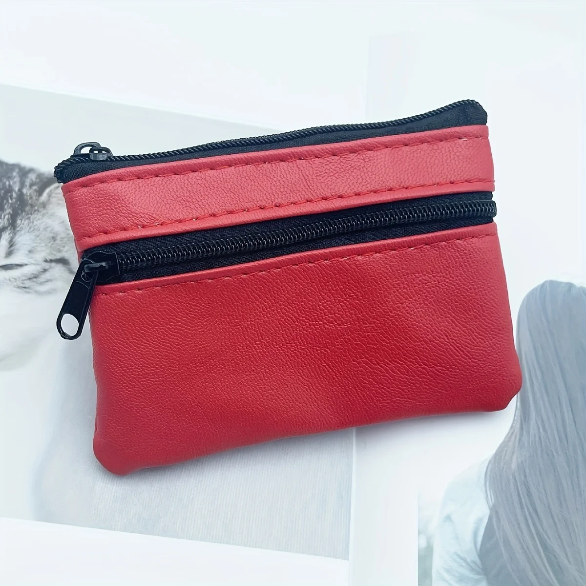 Damen Herren Münzbörse Kleine Tasche Geldbörse Wechselgeldbeutel mit Reißverschluss Geldbeutel Kinder Mini-Geldbörsen Leder Schlüsselhalter Carteira – Detail 4
