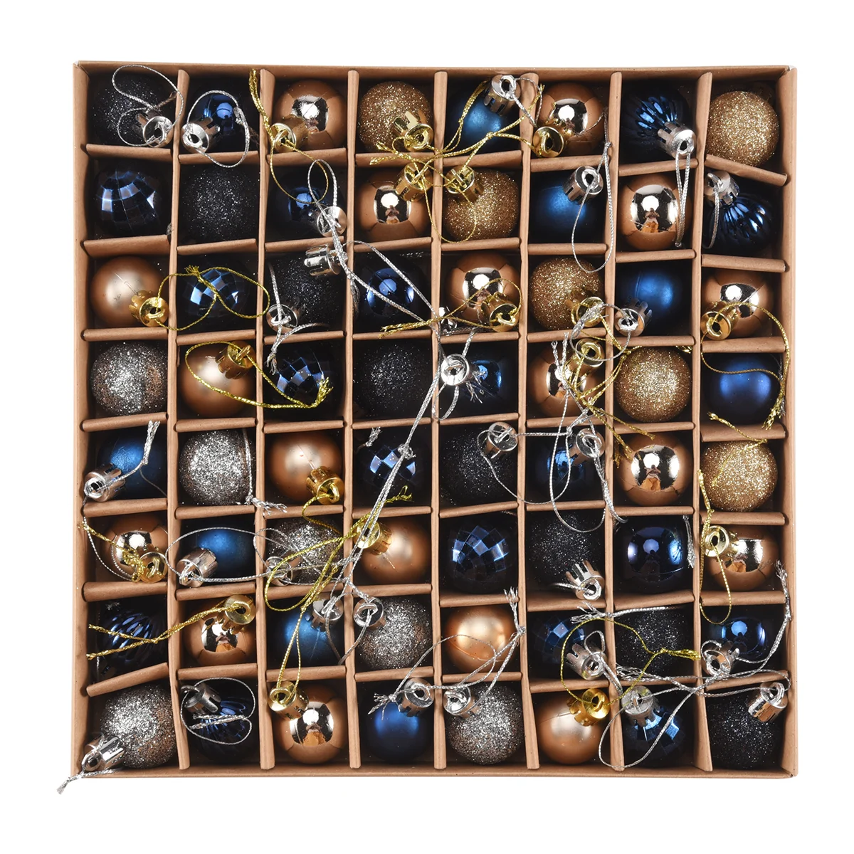 64 Pcs Multipurpose Christmas Ornaments Christmas Gifts Christmas Tree Balls -Blue Gold TQ