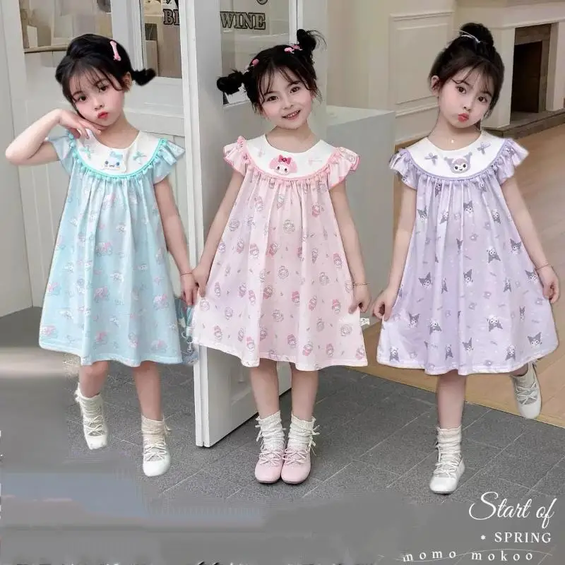 

Sanrios, новый стиль, платье Kuromi, летнее платье без рукавов с круглым вырезом, милое милое платье принцессы с героями мультфильмов, мягкое и удобное