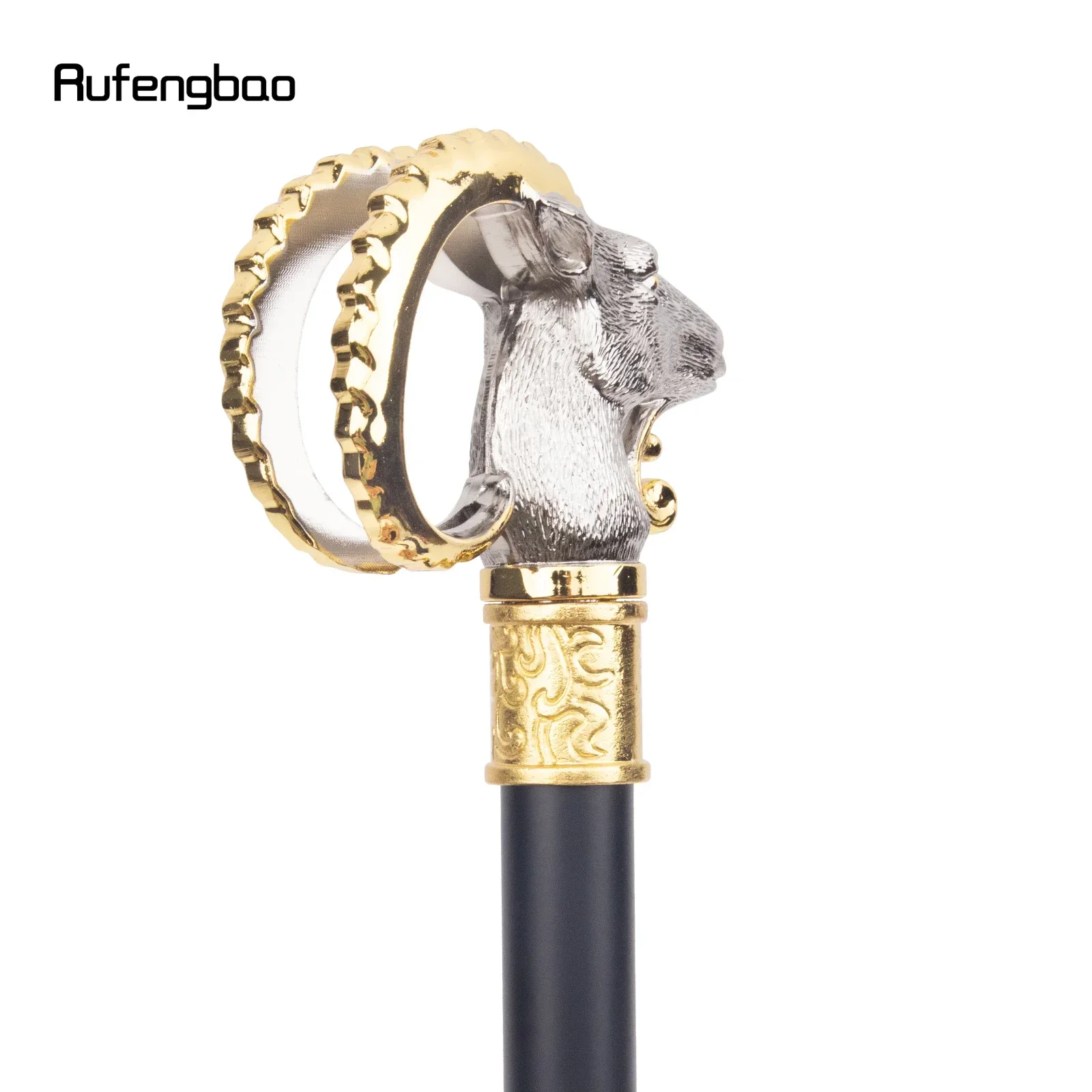 White Golden Goat Sheep Animal Single Joint Fashion Walking Stick Decorative Cospaly Party Walking Cane Halloween Crosier 91cm