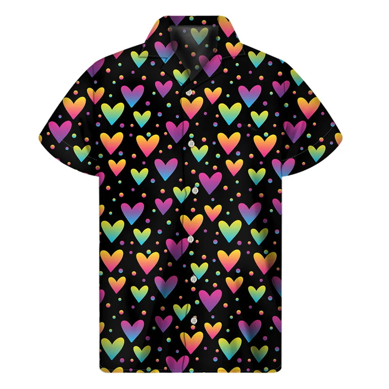 Popular Love Heart 3D Print Aloha Shirt For Men Women Hawaiian Shirts Summer Short Sleeve Tops Street Lapel Button Blouse