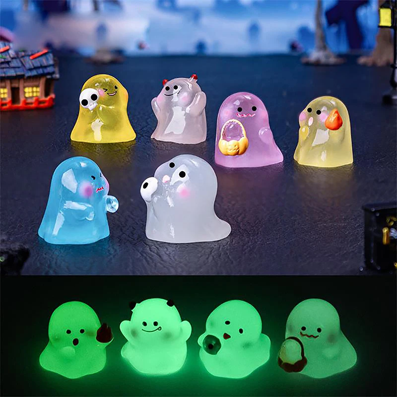 Mini Cute Little Ghost Luminous Car Desktop Ornaments Glowing Resin Micro Landscape Decoration Halloween Party Accessories Gifts