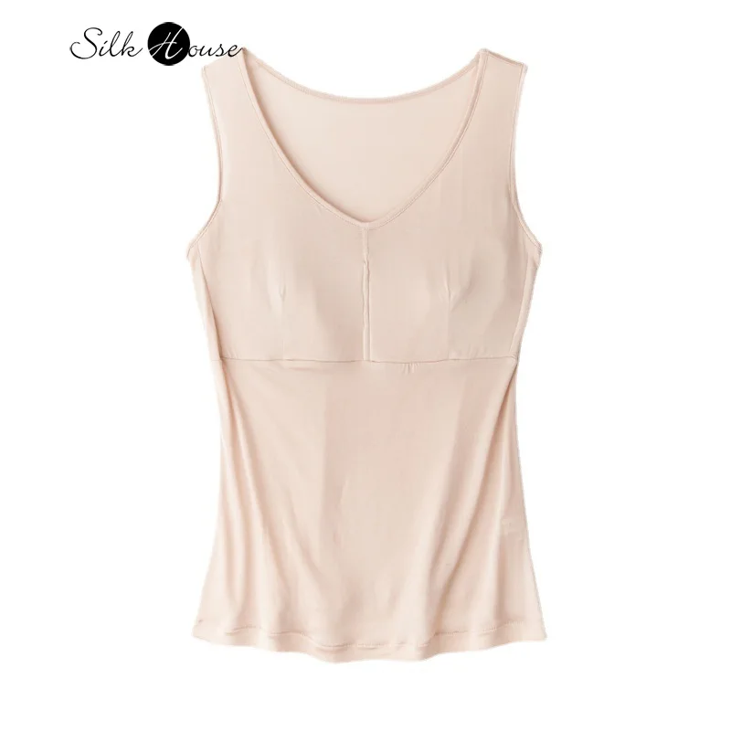 

Women's Natural Mulberry Silk V-neck Anti Glare Vest Sleeveless Base Shirt Inner Layer Can Be Worn Externally Chest Cushion Top