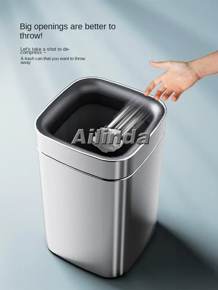 Suitable for trash can household living room light luxury uncovered stainless steel bathroom toilet special large open bucket