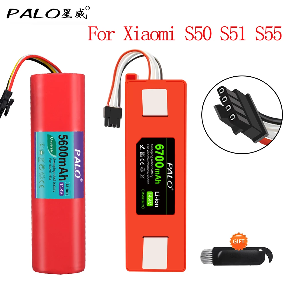 

14.4V Robotic Vacuum Cleaner Replacement Battery For Xiaomi Robot Roborock S55 S60 S65 S50 S51 S5 MAX S6 Parts 6700mAh 5600mAh