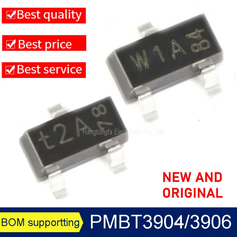 100PCS/Lot  PMBT3904 PMBT3906 Marking W1A t2A  SOT-23 SMD 40V 200MA NPN PNP Triode NEW