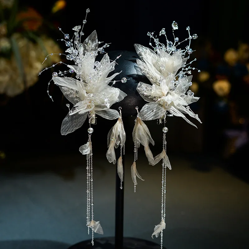 ญี่ปุ่นและเกาหลีเจ้าสาว Headdress Super เส้นด้าย Headdress ดอกไม้คลิปด้านข้างคู่ Hairclips อุปกรณ์จัดแต่งทรงผมชุดแต่งงาน