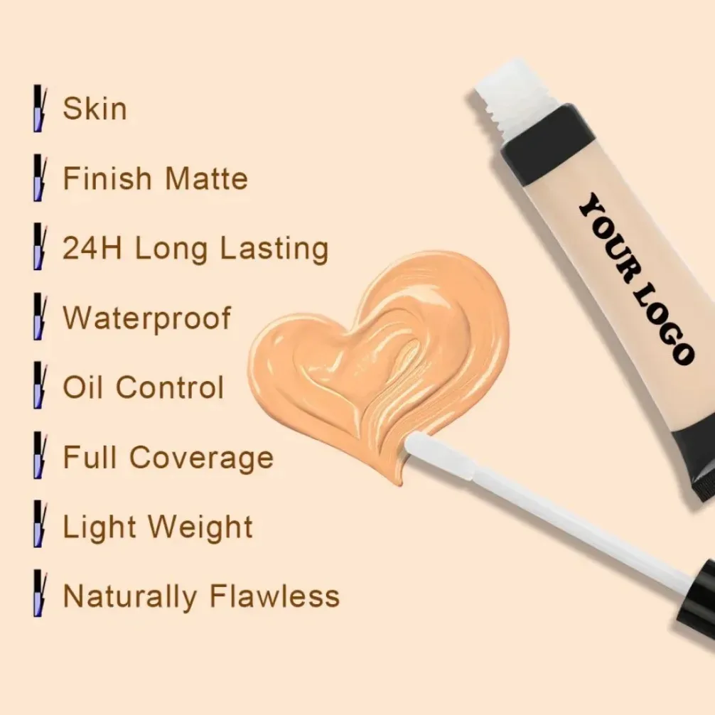 Private Label Logo Waterproof Long Lasting Oil Control Concealer Liquid Brightens Covers Dark Circles Spots Acne Vegan Wholesale
