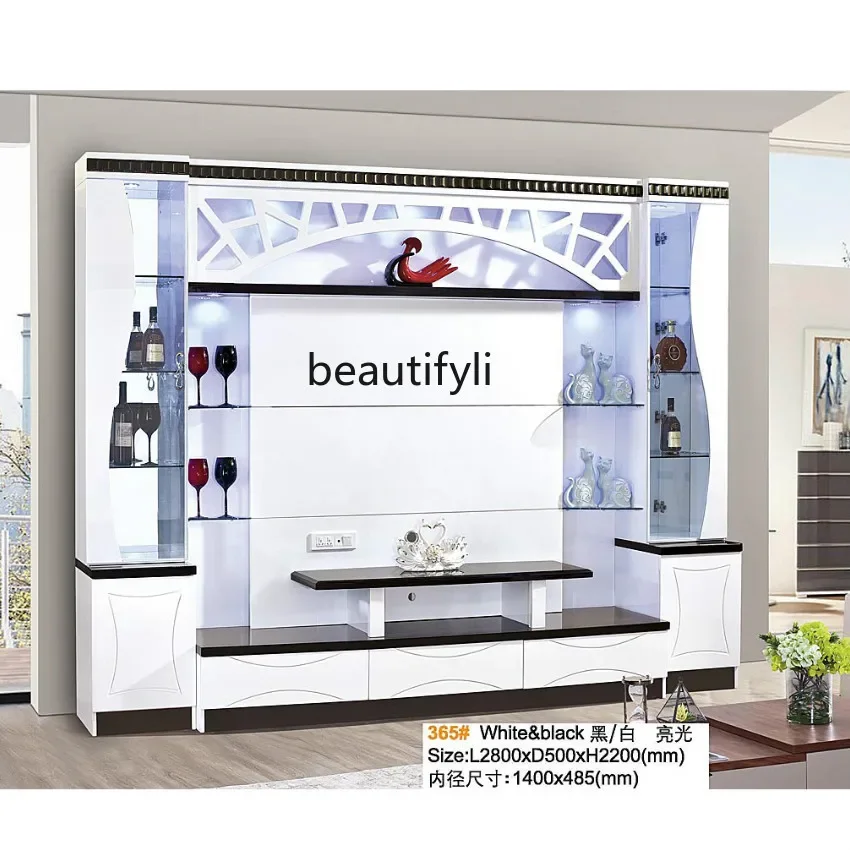 A55 European style bright light design storage display function overall combination TV cabinet