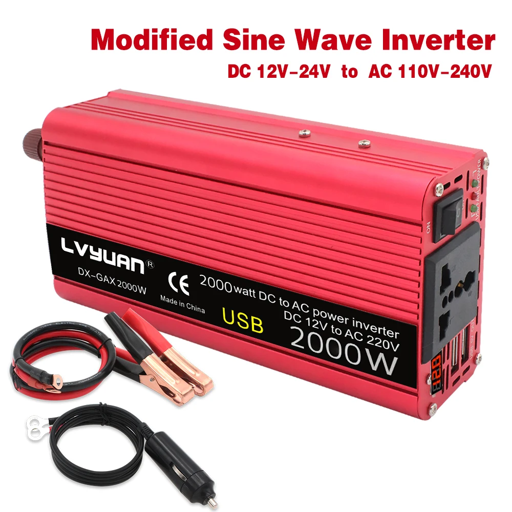 

DC 12V To AC 220V 50Hz 1500W/2000W/2600W/3000W Peak Converter LED Display Car Power Inverter With Dual 3.1A USB Universal Socket