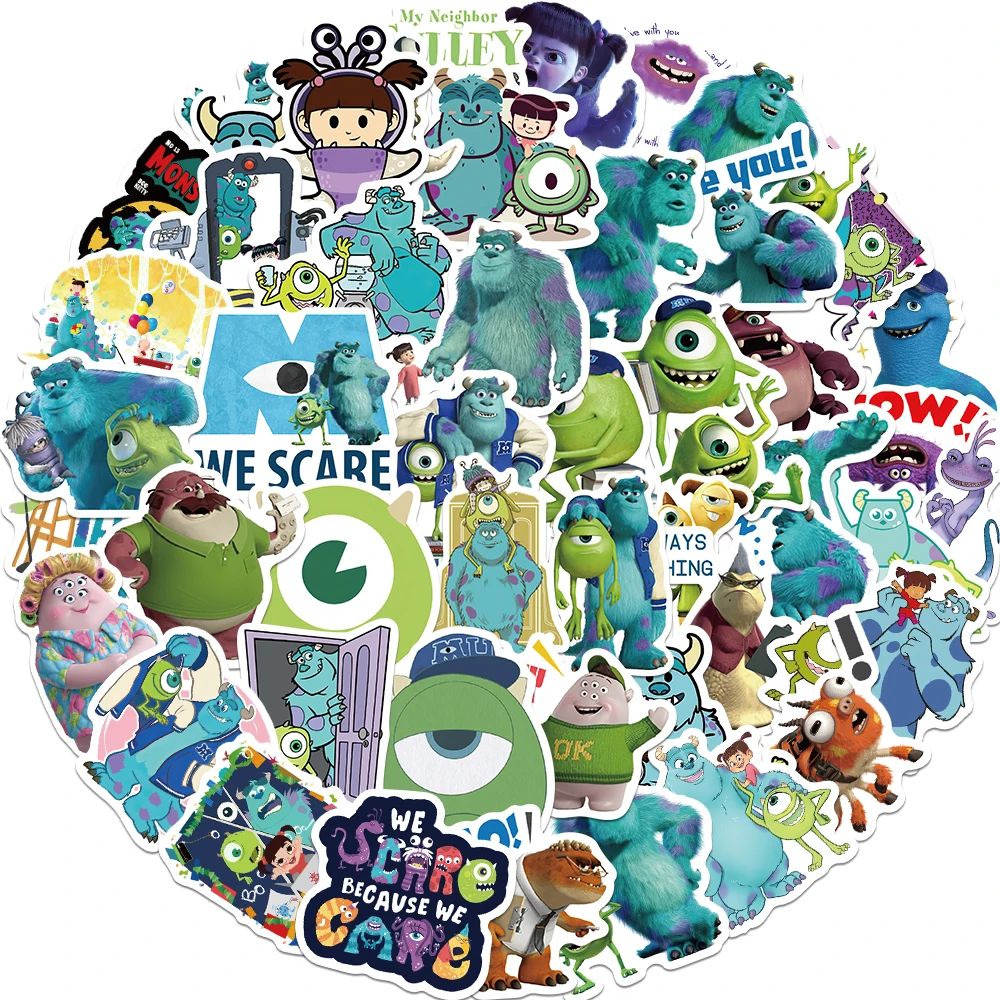 50pcs Disney Monsters Inc Stickers Funny Cartoon Decals Toys DIY Notebook Phone Skateboard Laptop Helmet Car Sticker Gifts