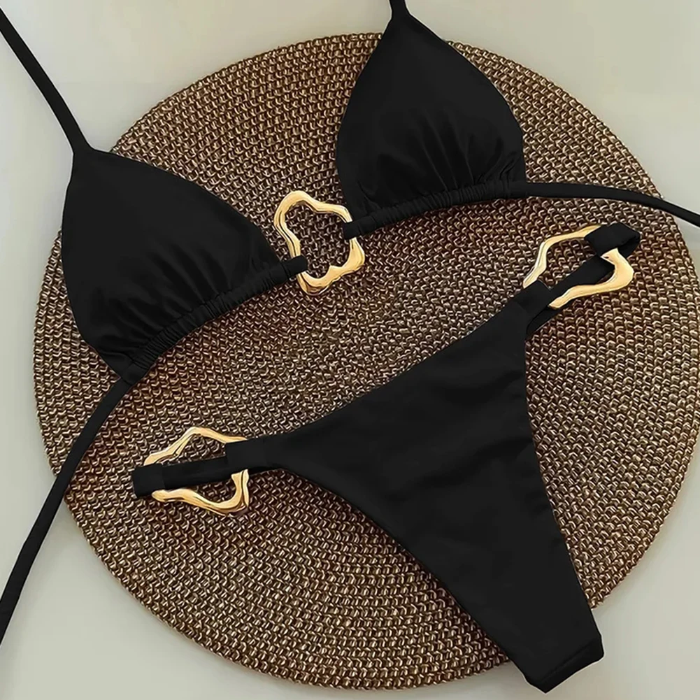 

Sexy Women Bikini Set Thong Solid Color Triangle Briefs 2025 Summer Swimsuit Ladies Split Bathing Suit Women Swimwear Beachwear