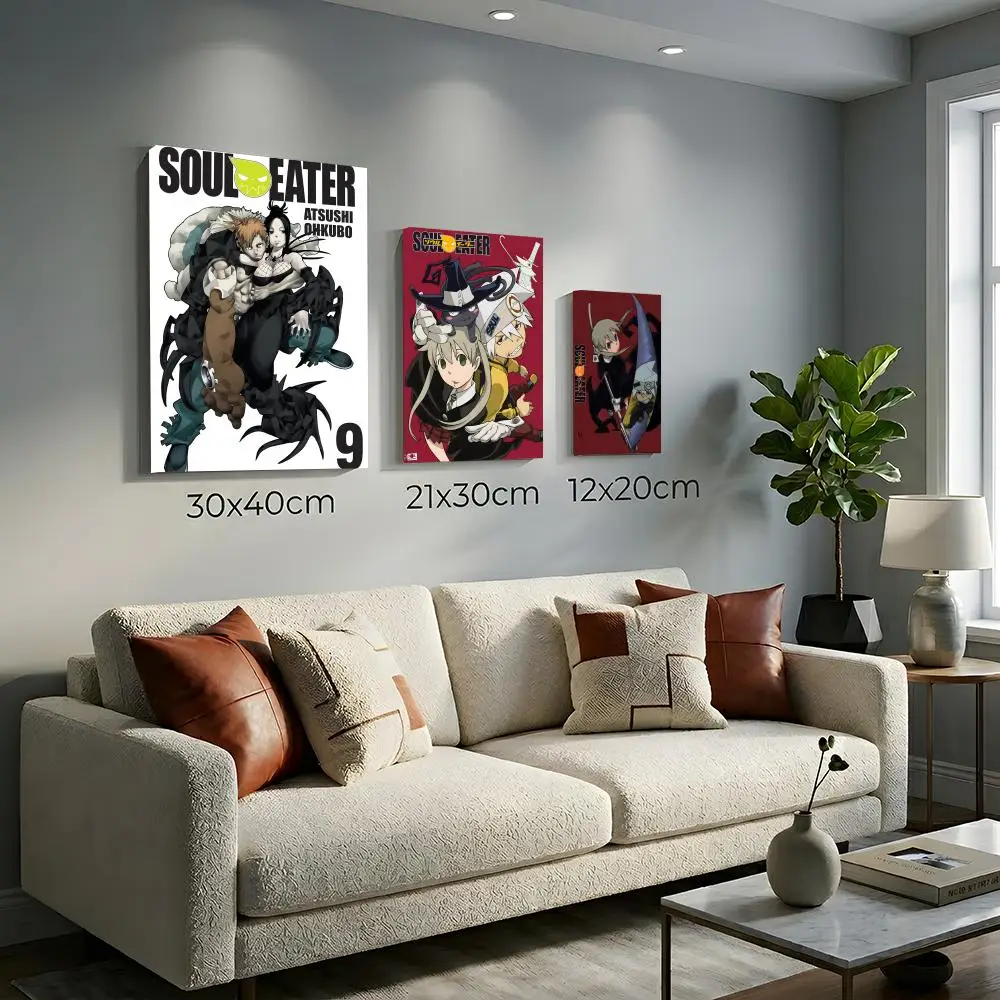 Cuadro de caligrafía de anime de acción de s-Soul Eater, pintura al óleo enmarcada de alta definición para dormitorio, cafetería o como regalo