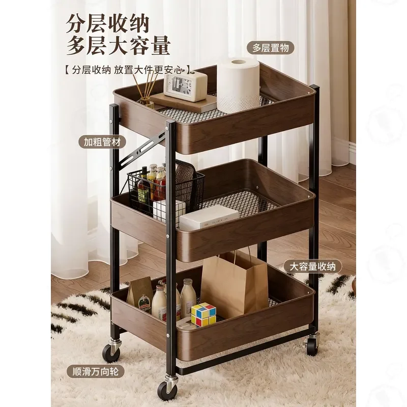 Installation Free Movable Folding Rack Medium Antique Style Bedside Living Room Sofa Side Food Storage Trolley