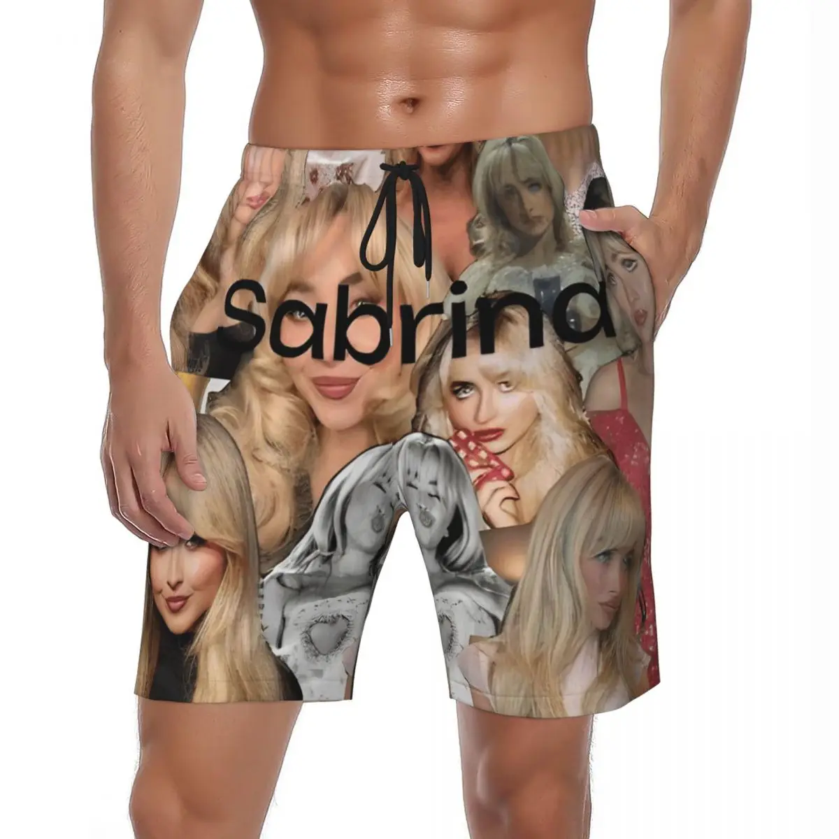 

Sabrina Carpenter American Singer Photo Collage Board Shorts Summer Sports Beach Shorts Men Casual Oversize Swimming Trunks