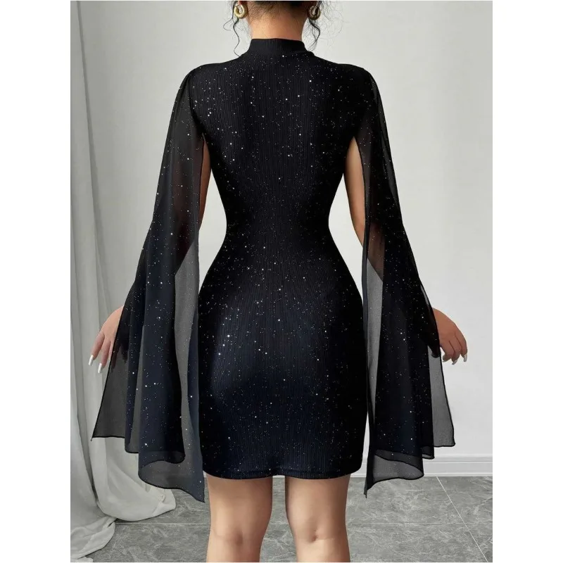 Women's Spring/Autumn Dress Printed High Neck Bell Sleeves Fitted Seductive Comfortable Minimalist Fashionable Niche Versatile