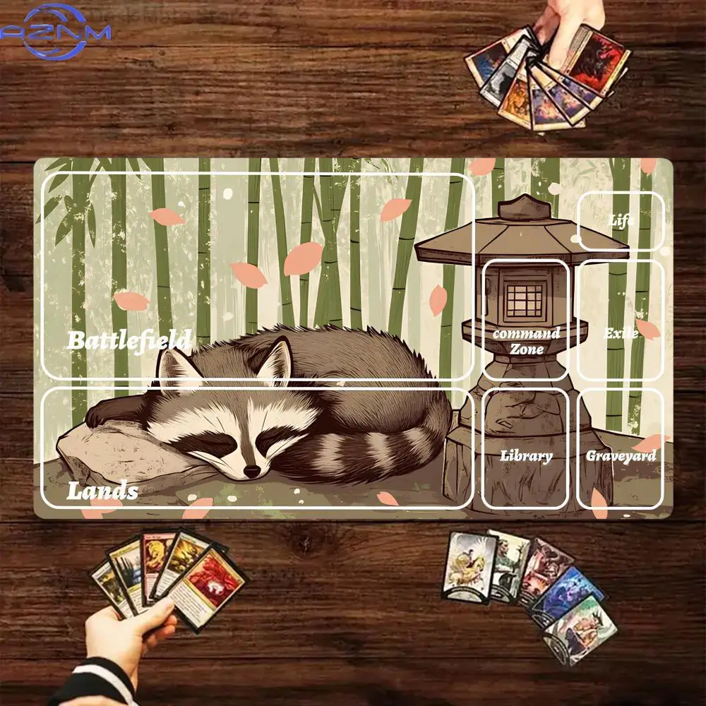 Bamboo Forest Raccoon Magic Party Game Mat Durable Rubber for MTG&TCG Games / Mouse Pad Offices Desk Mats Friendly Design