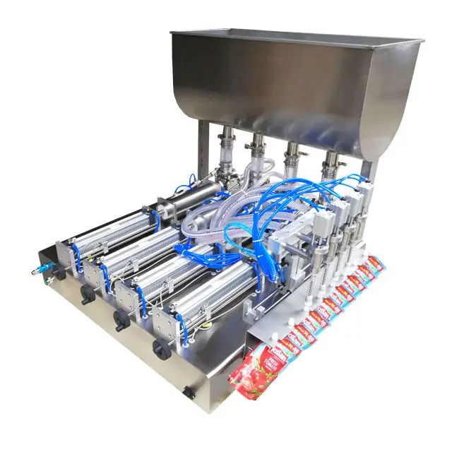 4-head Piston Quantitative Filling Machine Semi Auto Liquid Soap Beer Beverage Honey Mayonnaise Spout Bag Filling Machine