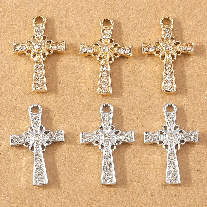 10pcs Luxury Crystal Rhinestone Cross Charms Pendant for Making Earrings Necklace DIY Religious Jewelry Accessories Supplies