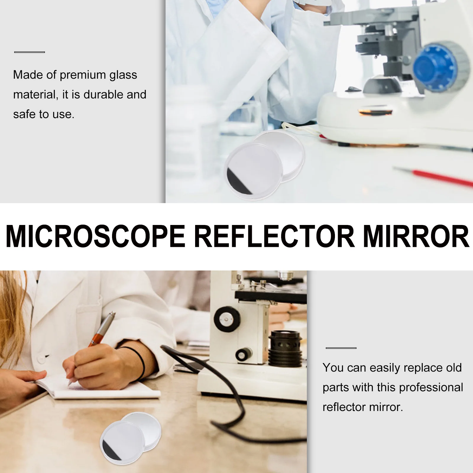 

2Pcs Microscope Reflector Mirror Premium Glass Replacement Parts for Biological Optical Experiments Laboratory Supplies