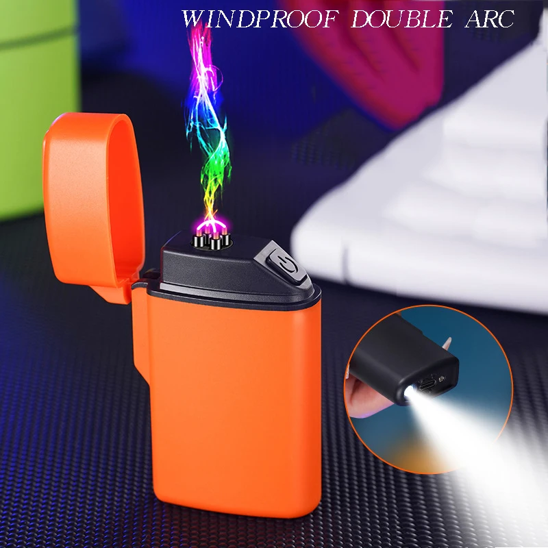 Cross border source pulse double arc lighter with lighting, windproof cigarette lighter, compact and portable TYPE-C fast chargi