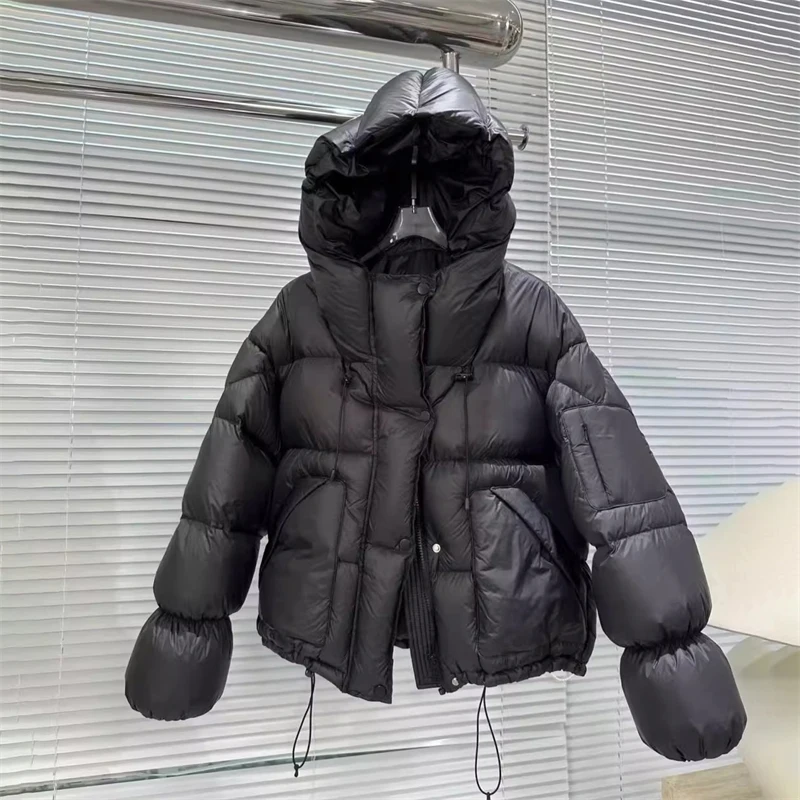 

New winter women's thickened warm hooded drawstring puffer jacket, Y2K high-quality fashionable casual windproof down coat