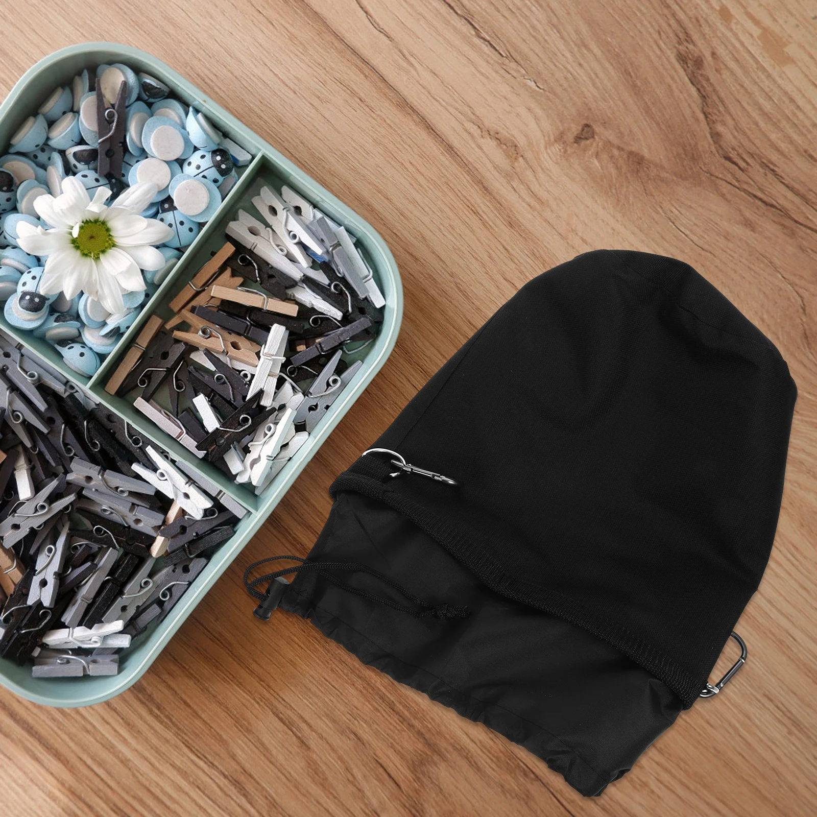 

Clothespin Storage Bag Large Opening Drawstring Design Oxford Cloth Wear-Resistant Hanging Bag For Home Outdoor Camping