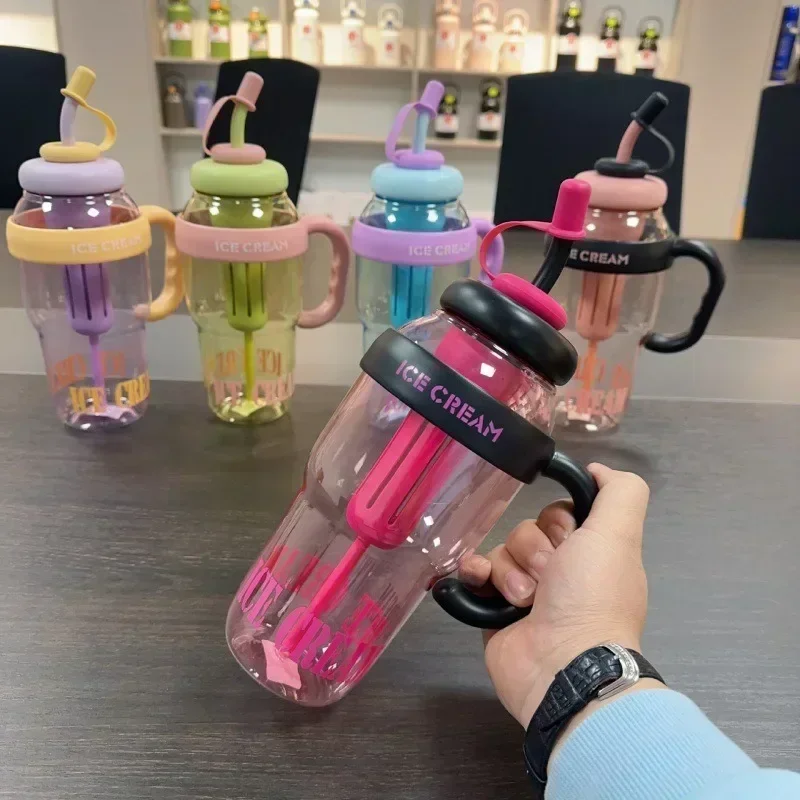 HOT Good-looking Summer Plastic Cup Milky Tea Cup Lucky Belly Cup Cute Wind Belt Straw Water Bottle