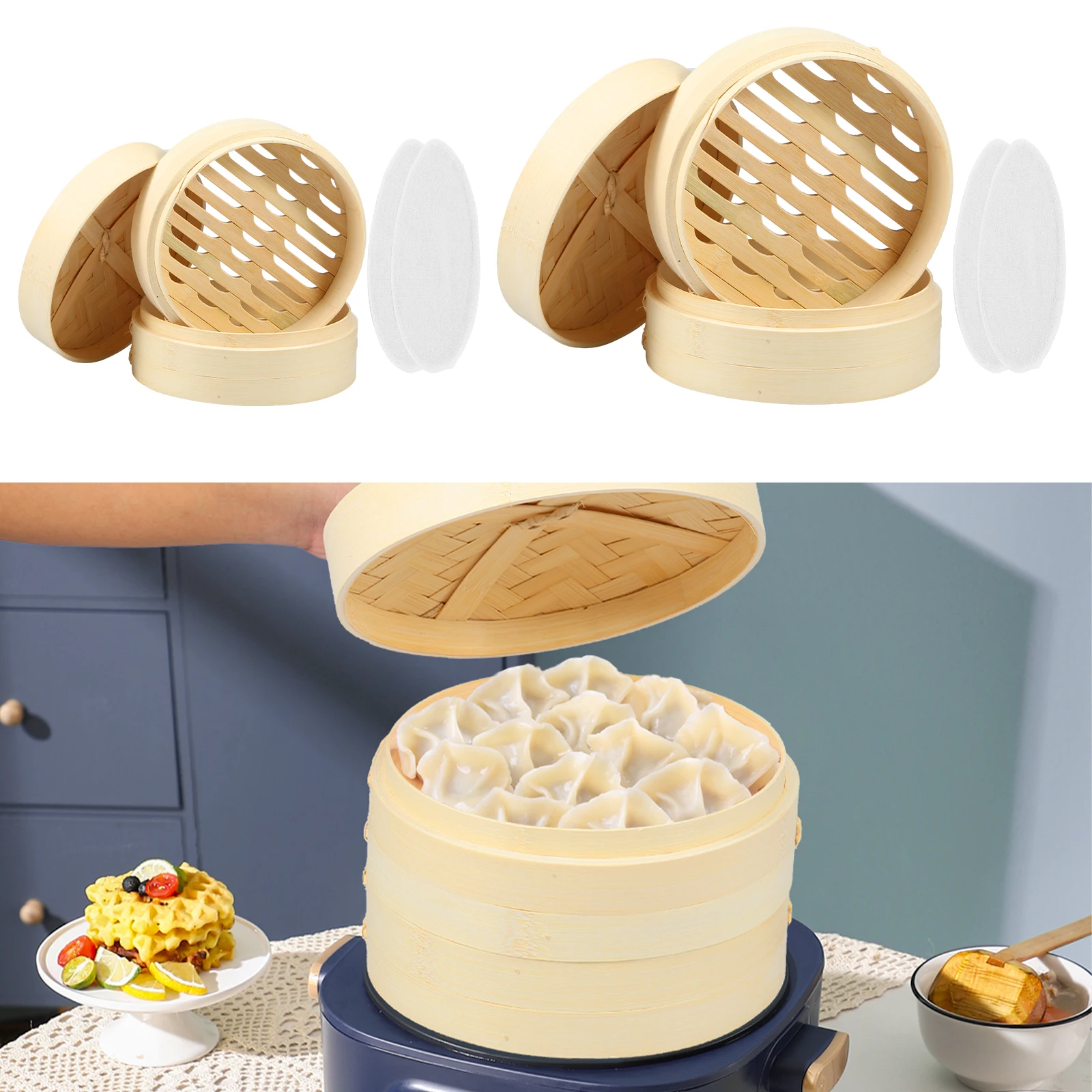 

Bamboo Steamer Basket 2 Layer Steaming Basket with Lid and Steaming Cloth Reusable Dumpling Steamer 2 Sizes Bamboo Steaming