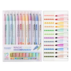Double-Ended Magic Color Changing Highlighter Pen Set for Students Diary Scrapbooking Painting DIY Office Stationery