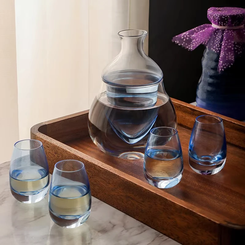 

Japanese Sasaki Glass Sake Cup And Pot Set Oriental Crystal Cold Wine Pot Ice Wine Vessel Warm Wine Pot for Sake Lovers