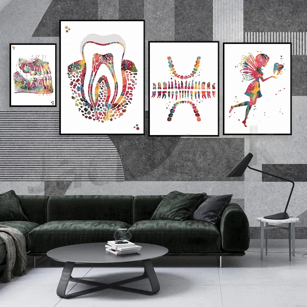 Watercolor Poster  Tooth Chart Wall Art Dental Clinic Office Decor Mouth Decor Molar Tooth Artworks Dentistry Dentist Gift