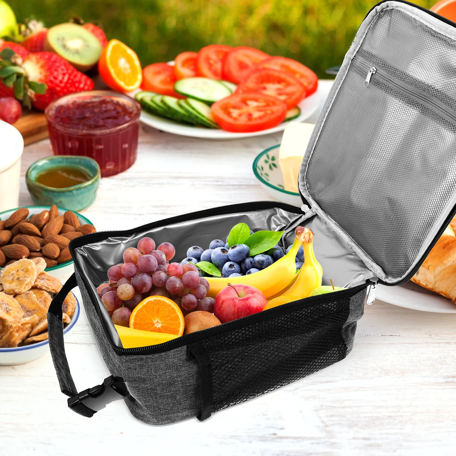 

Premium Bento Bag Lunch Tote Insulated Thermal Reusable Portable Oxford Cloth Dark Grey Large Capacity Waterproof Wide for Work