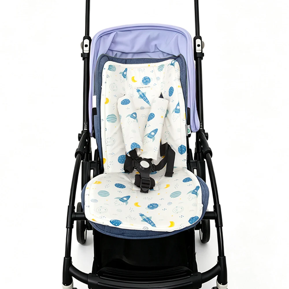 100% Cotton Pram Seat Pad Set With 28Cm Belt Protector Plus 1.5Cm Sponge Padding Multi-Position Fit For Universal Stroller