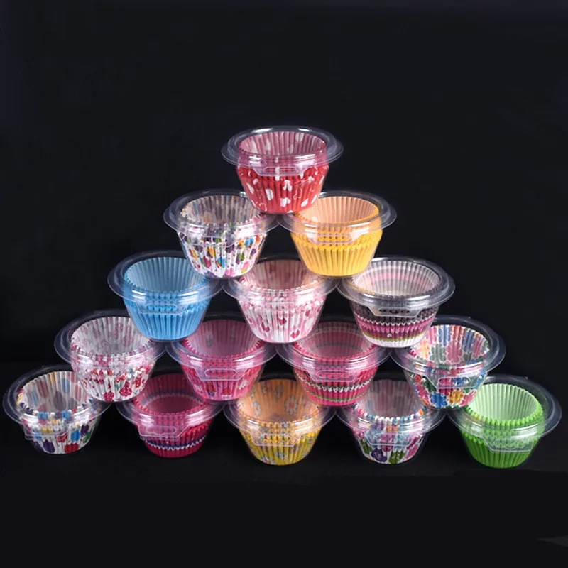 

100 Pcs/Set Boxed Baking Printing Oil-Proof Cake Cups Egg Yolk Biscuit Cookie Trays Cupcake Muffin Cases Home Party Decor