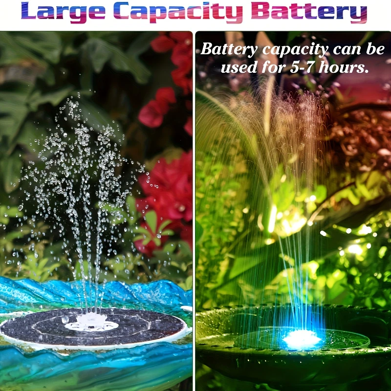 5.5W LED Solar Fountain Pump with Lights, for Bird Bath/Pool DIY Solar Water Fountain with Battery for Outdoor Garden Decoration