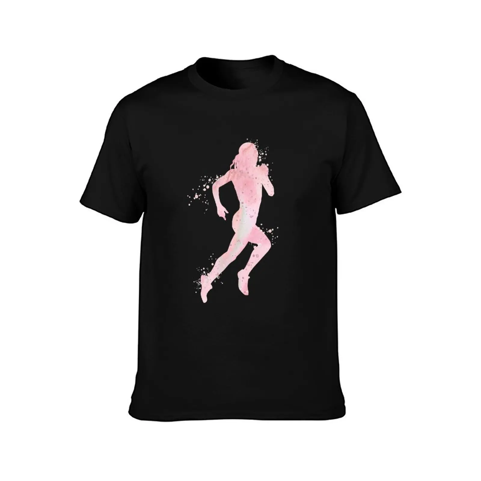 Girl Runner Watercolor Silhouette T-Shirt Summer Casual Cotton Tee Oversized Streetwear Tops Vintage Graphic Print