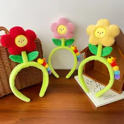 Creative Plush Cloth Color Tulip Flower Caterpillar Hairbands For Girl Woman Cute Cartoon Wash Face Make Up Headband