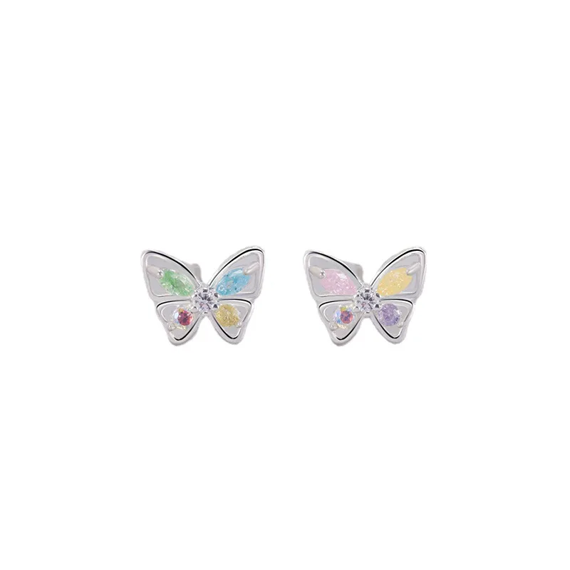 925 Sterling Silver Colorful Diamond Butterfly Earrings for Women Sweet Girl Heart Luxury Ear Studs Fashion Jewelry Gifts image 5