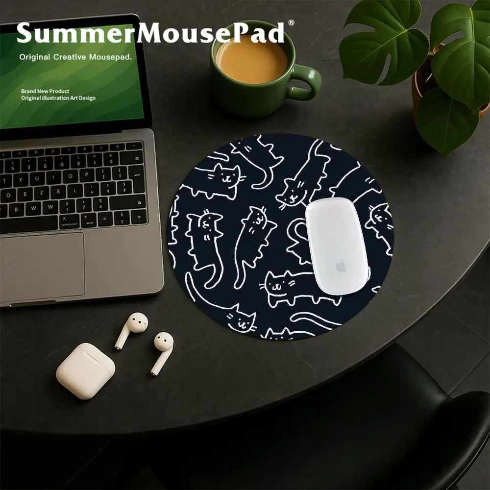 Line Cat Mouse Pad Laptop Mouse Mat For Home Office Gaming Desk Laptop Accessories Desk Interior desk mat HYBXAXC 220x220x2mm