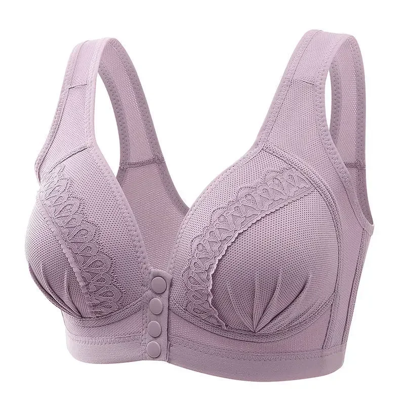 Large Size Four Rows Front Button Active Bra Soft Thin Cup Sexy Lace Bra for Women Wireless Push Up Sports Bra Lady Underwear