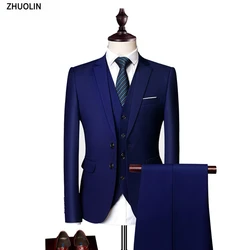 Suits For Men Elegant Wedding 3 Pieces 2 Set  Fashion Classic Full Jackets Vest Pants Blazers Outfit 2024 Formal Costume