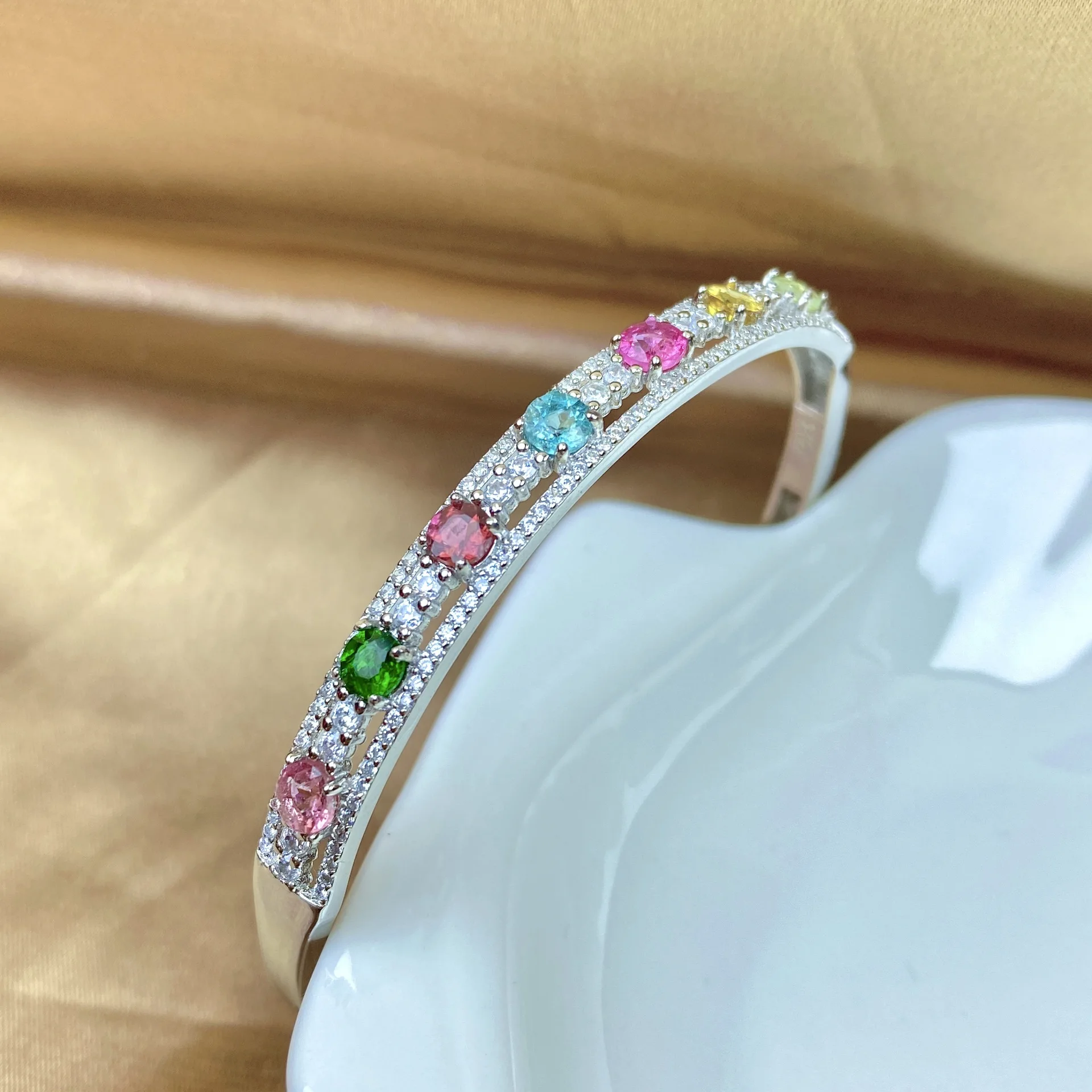 

High Quality 925 Sterling Silver Natural Tourmaline Bracelet Zircon Bracelet For Woman Party Engagement Jewelry Gift