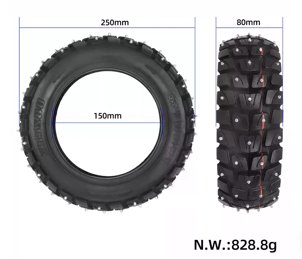 STLF T255*80 Snow Tire with Anti-Slip Studs, Widened and Thickened for Zero10X Electric Scooters