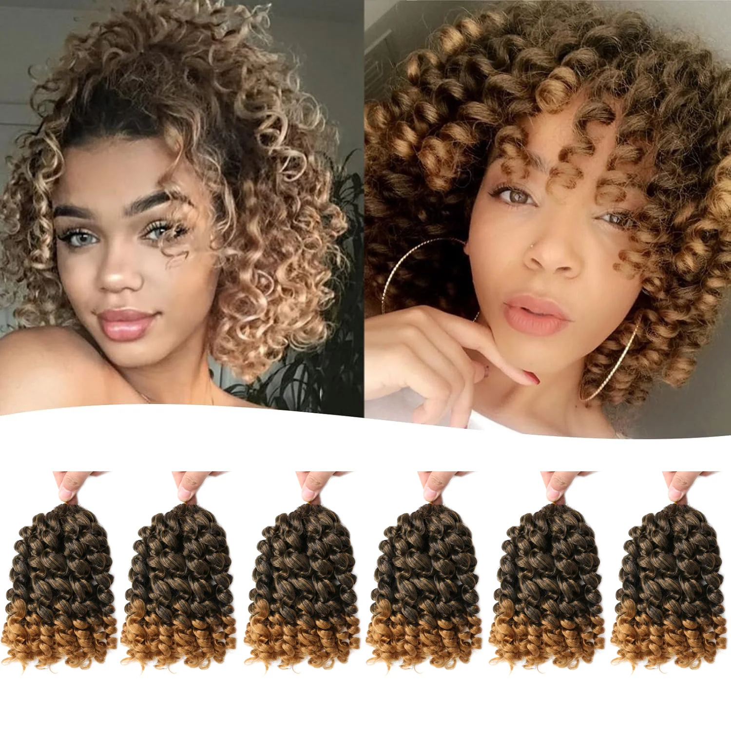 6팩 완드 컬 자메이칸 바운스 8인치 합성 크로셰 헤어 익스텐션 크로셰 브레이딩 헤어 20 루트 크로셰 완드 컬리 헤어