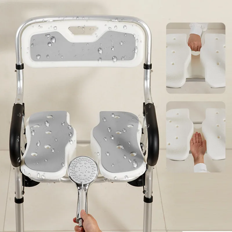 Elderly And Pregnant Women's Bath Chair Grooved Commode Thickened Aluminum Alloy Bath Stool Anti-Fall Design Safe Shower Armrest