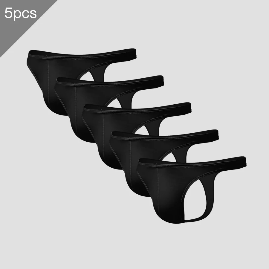

5PCS Men's low-waisted solid color U-shaped elastic tight sexy underwear, ice silk revealing buttocks thong breathable