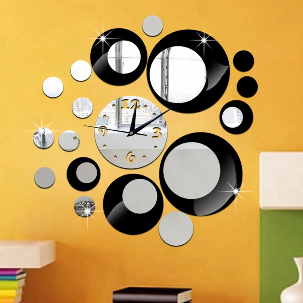 

Large Round Acrylic Mirror Wall Clock DIY 3D Decal for Living Room Bedroom Kitchen Bathroom Decor Black Stylish Modern
