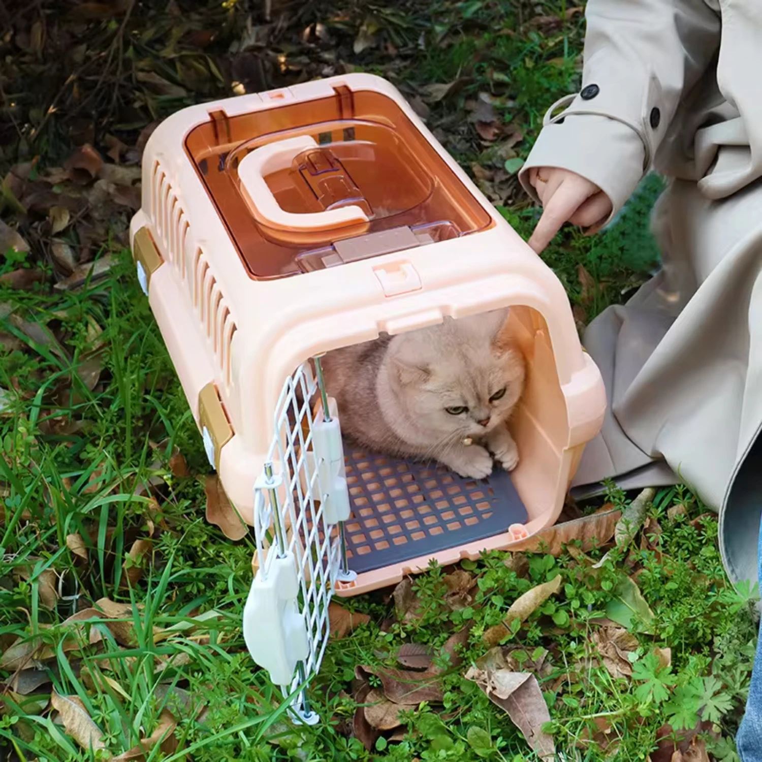 

LDECO Outdoor Portable Cat Carrier Box Large Capacity Pet Aviation Box Cats Transport Cage Breathable Solid Dog Cat